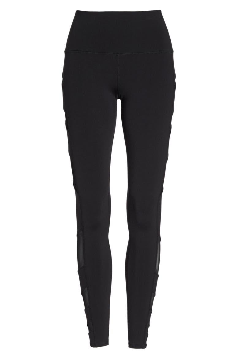 Block High Waist Mesh Inset Leggings, Alternate, color, BLACK