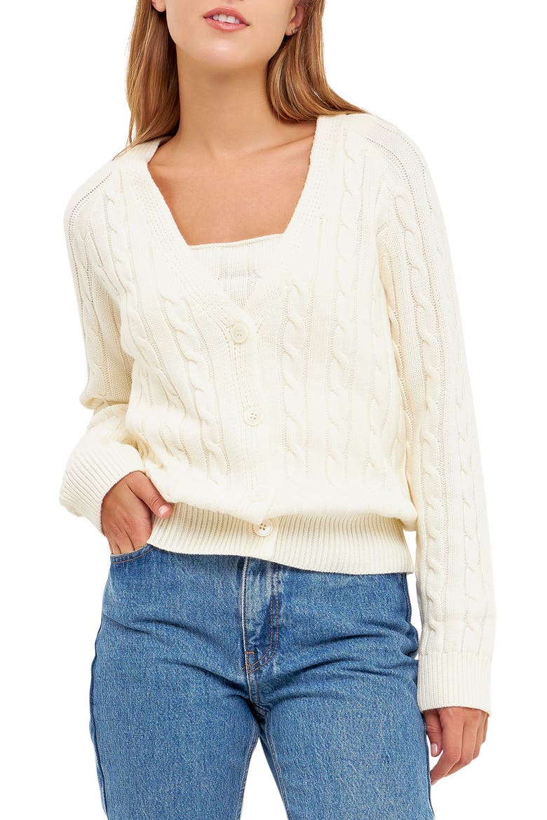 Cable Knit Cardigan, Main, color, IVORY