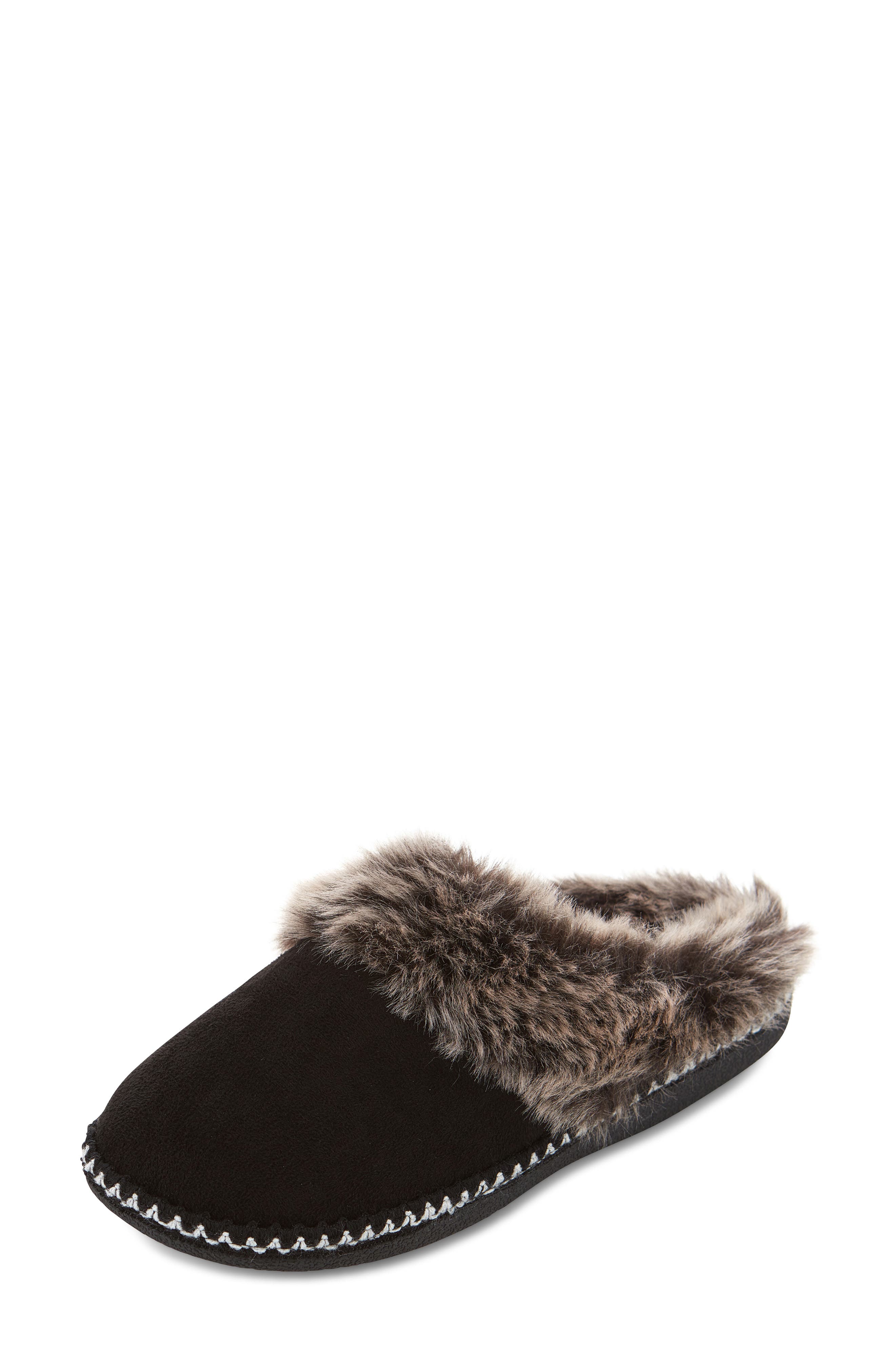 FLOOPI Indoor/Outdoor Faux Fur Lined Slipper, Alternate, color, Black