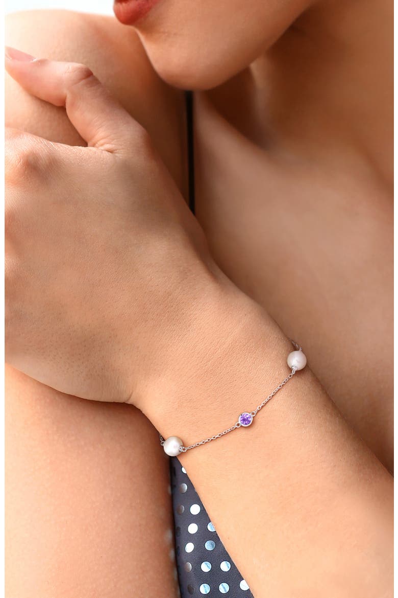 Cultured Pearl & Amethyst Station Bracelet, Alternate, color, PURPLE