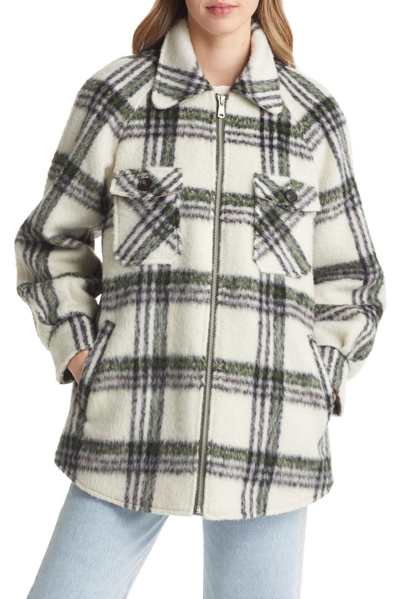 Plaid Zip Front Jacket, Alternate, color, CREAM/ PINK/ OLIVE PLAID