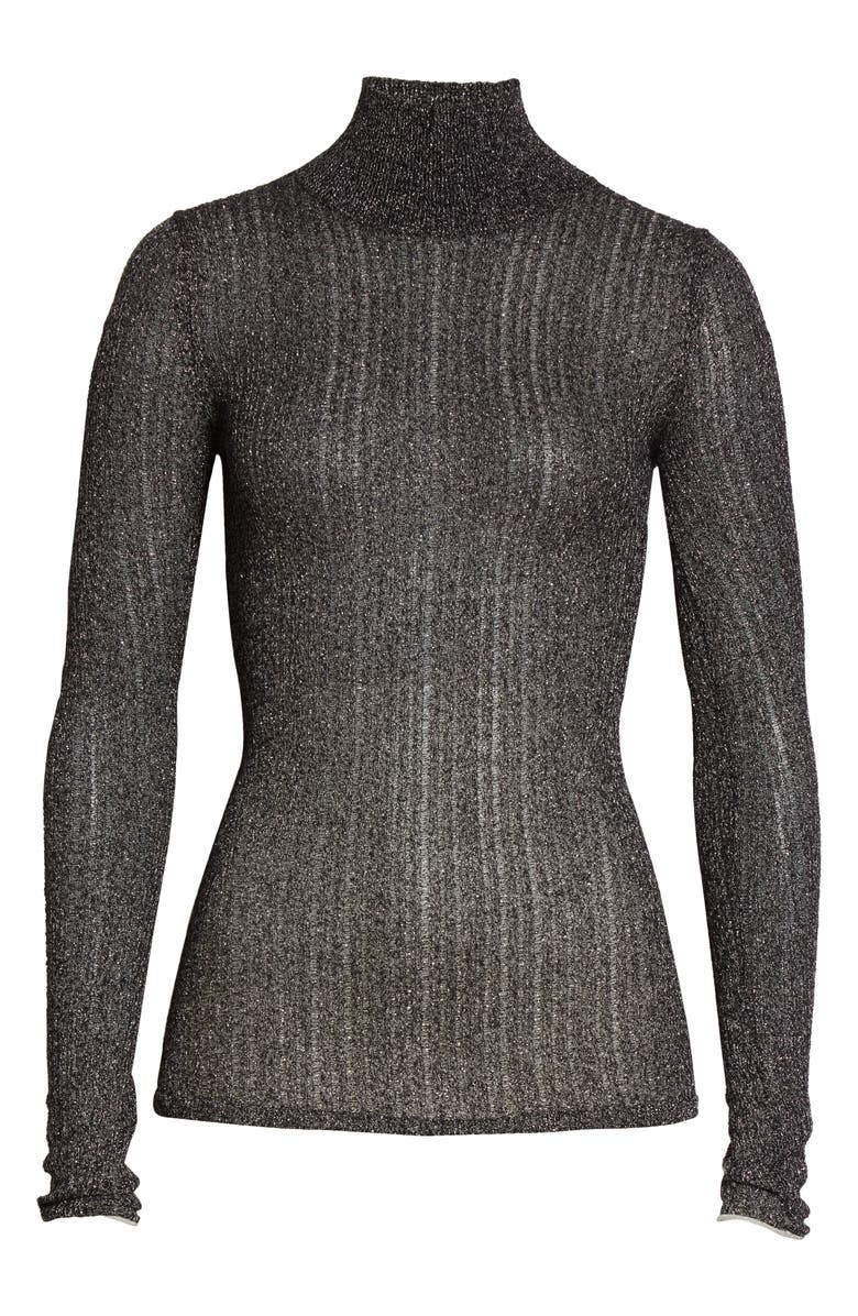 rag & bone Lexi Semisheer Cotton Blend Rib Turtleneck Top, Alternate, color,