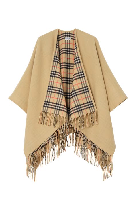 Reversible Check Wool Cape