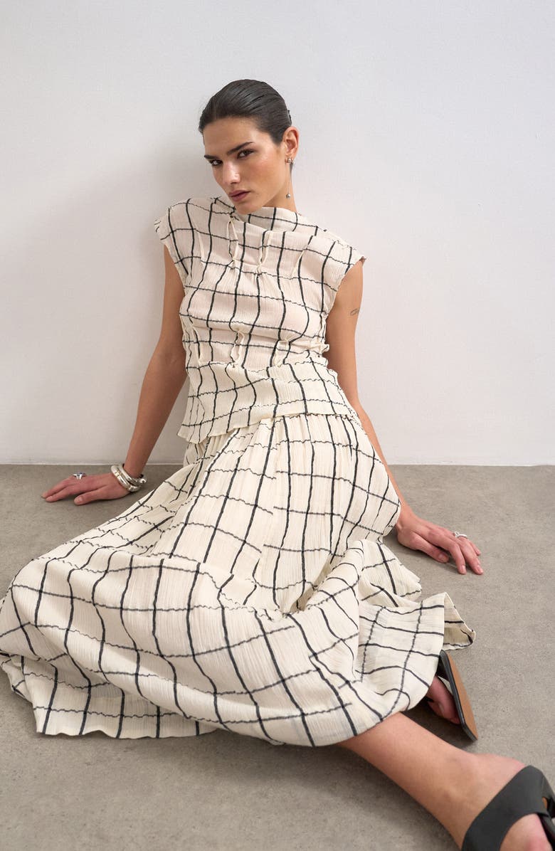 Topshop Pintuck Crinkle Funnel Neck Top, Alternate, color, Stone