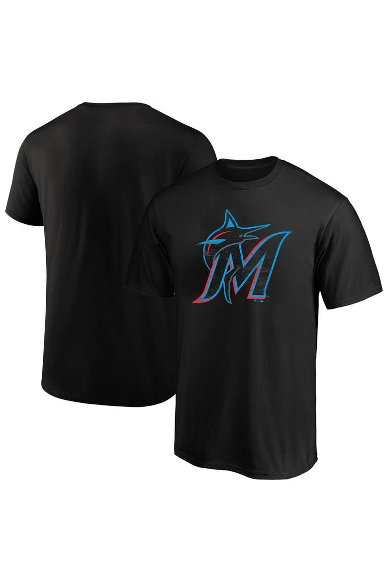 Men's Profile  Black Miami Marlins Big & Tall Distressed Logo T-Shirt, Main, color, Black