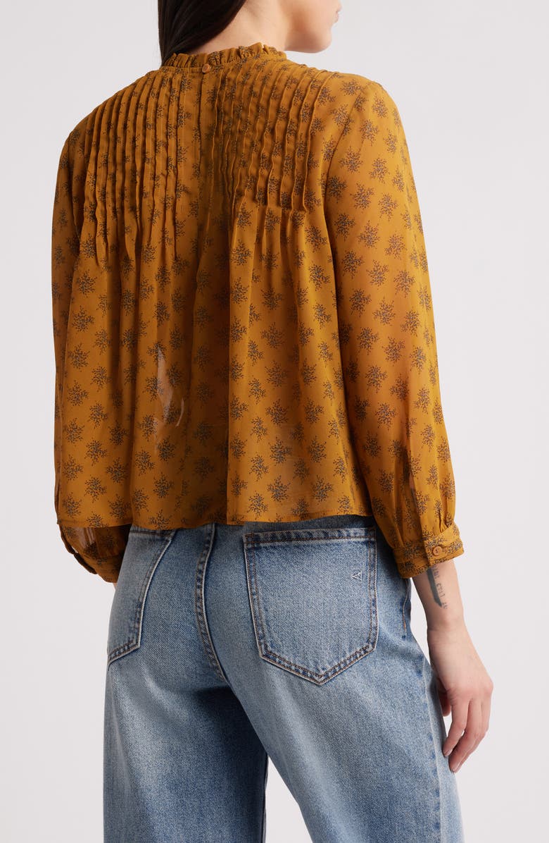 Treasure 
Bond High Neck Chiffon Top, Alternate, color, Brown- Navy Sprout Ditsy