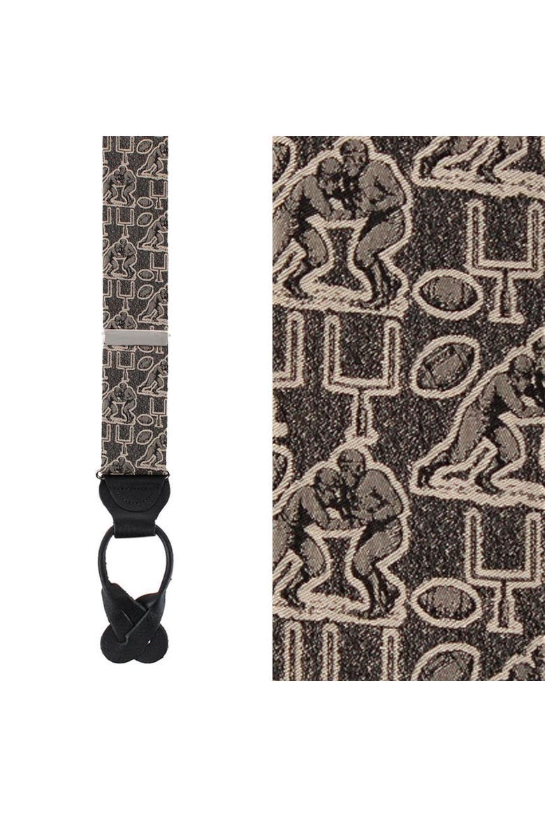Field Goal Football Themed Novelty Silk Button End Suspenders, Main, color, Dark Taupe