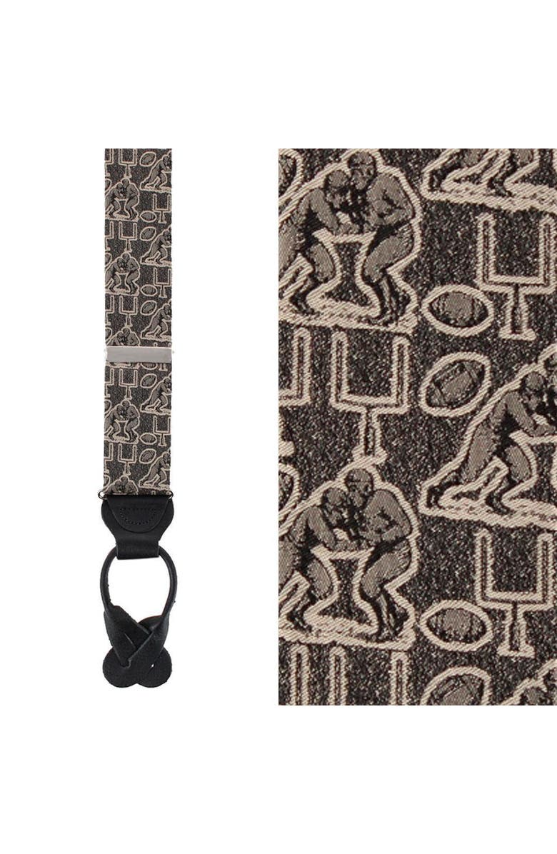 Trafalgar Field Goal Football Themed Novelty Silk Button End Suspenders, Main, color, Dark Taupe