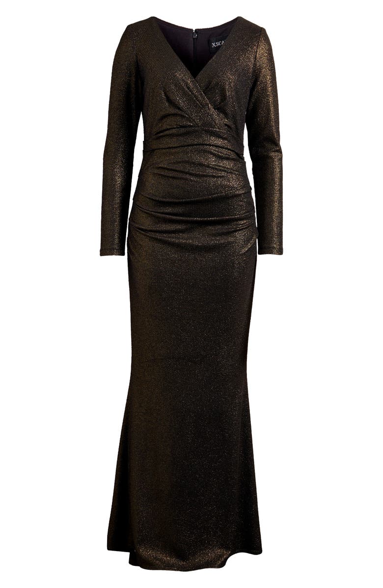 Xscape Evenings Long Sleeve Metallic Ruched Gown, Alternate, color,