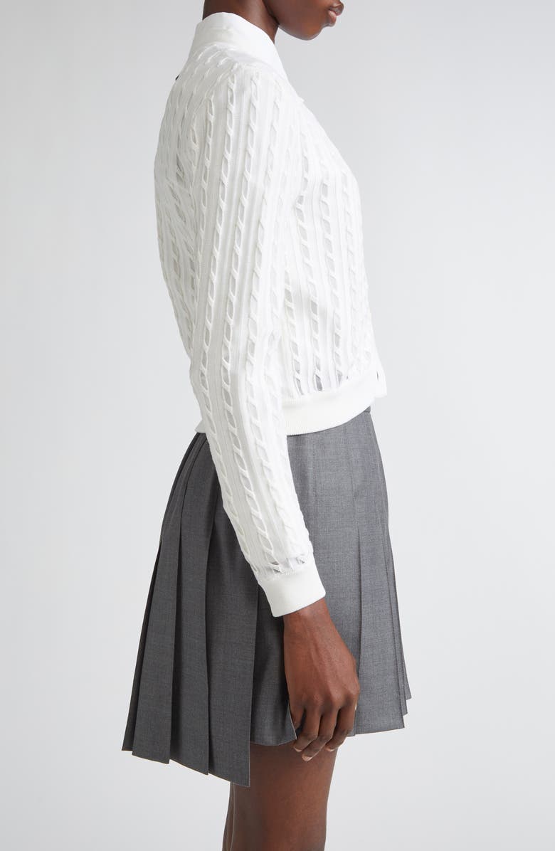 Thom Browne Semisheer Baby Cable Knit Cardigan, Alternate, color, White
