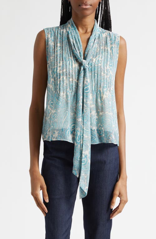 Cinq à Sept Hendrix Lois Paisley Pleated Tie Neck Top in Gardenia/blue Graphite at Nordstrom, Size Medium