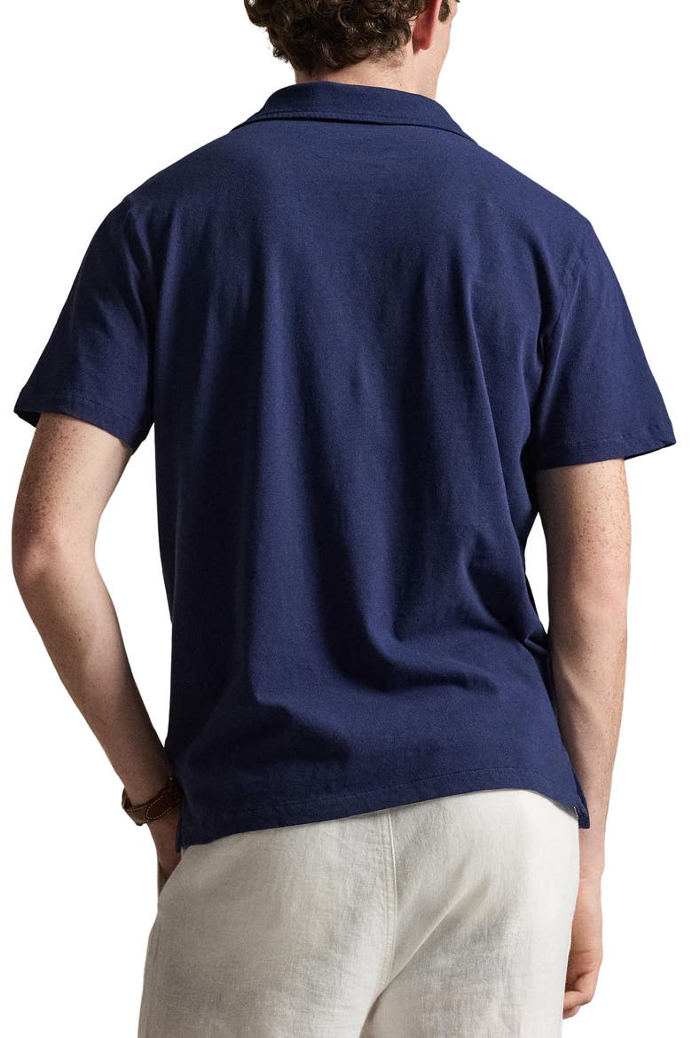 Johnny Collar Cotton & Linen Pocket Polo, Alternate, color, NEWPORT NAVY