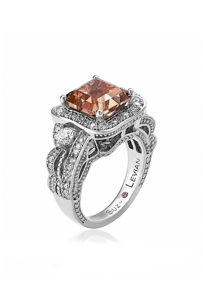 Asscher Cut Cubic Zirconia Halo Ring, Alternate, color, BROWN
