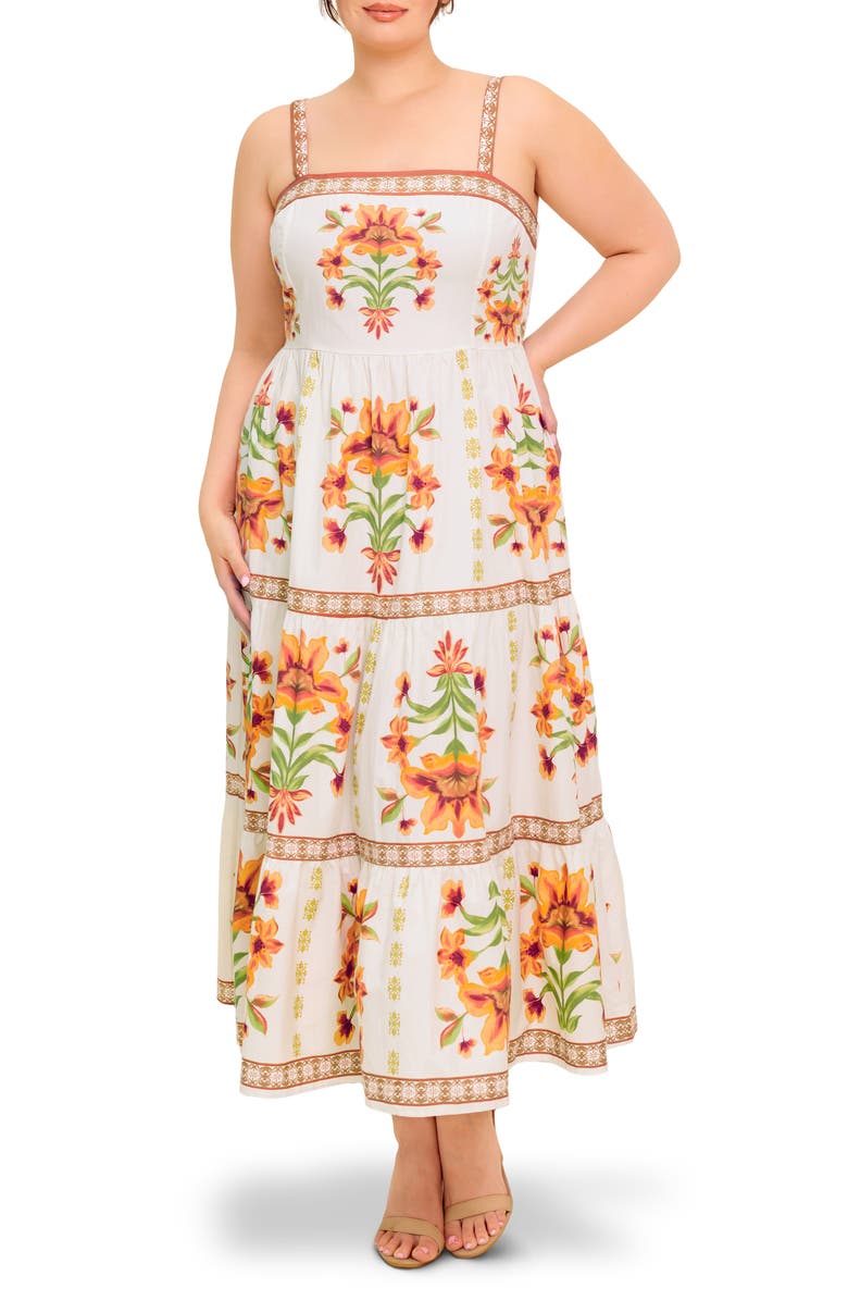 FLYING TOMATO Floral Tiered Maxi Dress, Main, color, Ivory