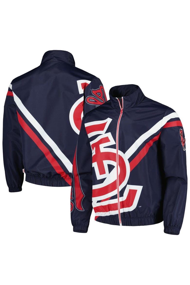 Men's Mitchell & Ness Navy St. Louis Cardinals Exploded Logo Warm Up Full-Zip Jacket, Main, color, Navy