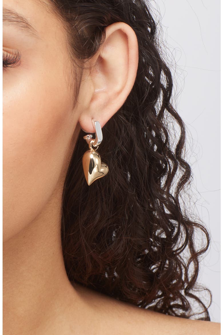 Puffy Heart Drop Huggie Hoop Earrings, Alternate, color, TWO-TONE