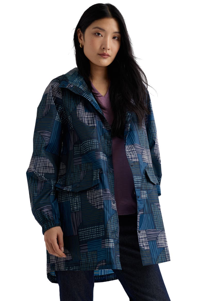 Packable Waterproof Hooded Raincoat, Alternate, color, INKED PATCHWORK MARITIME