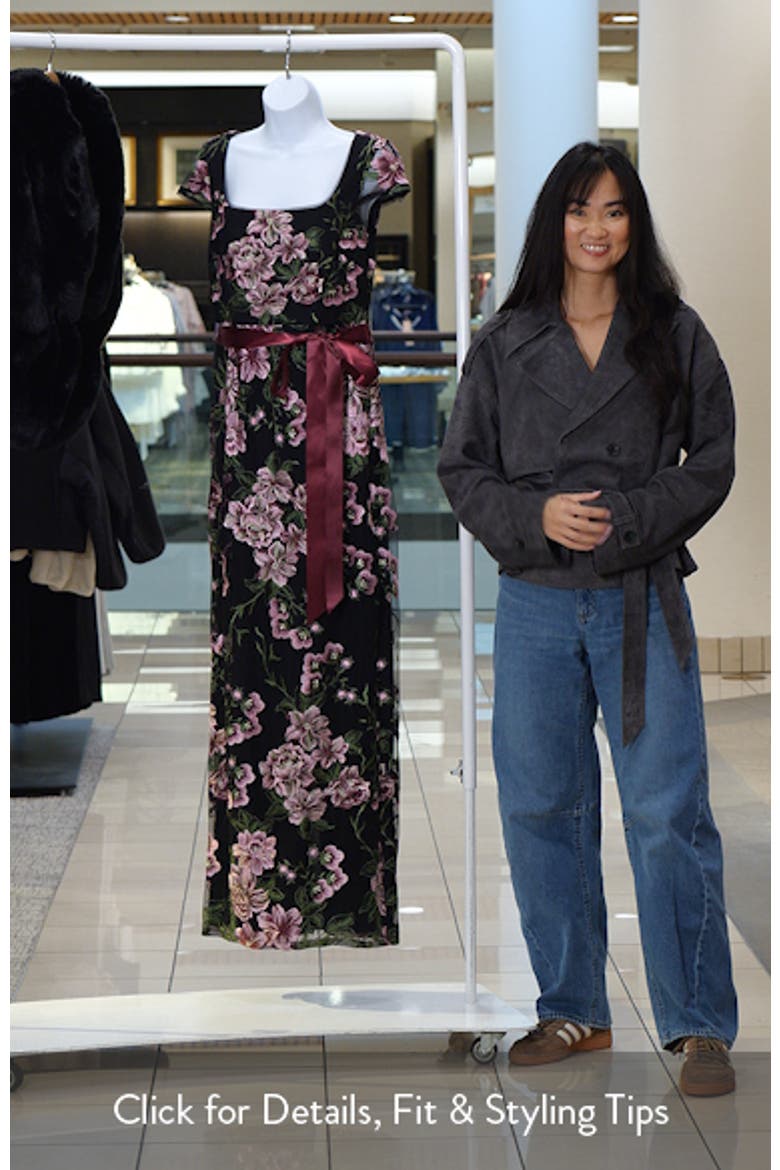 Embroidered Floral Column Gown with Ribbon Tie Belt video