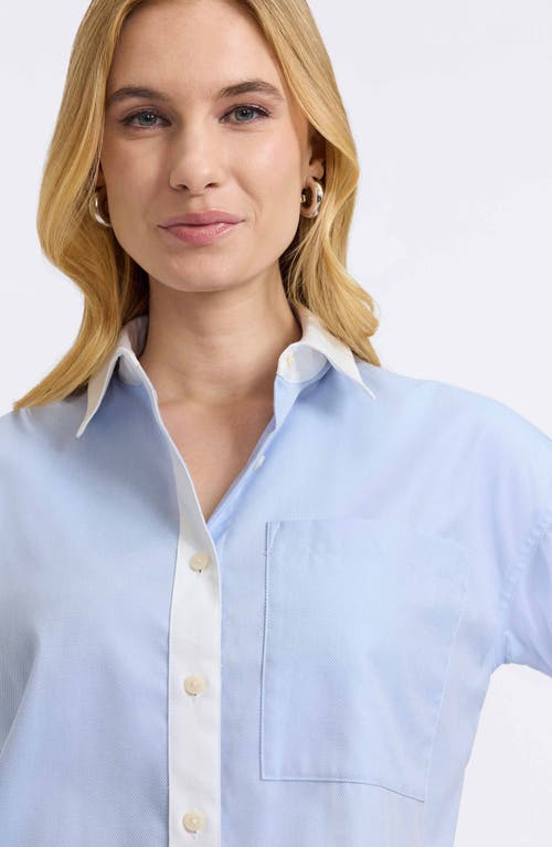 Foxcroft Marina Contrast Trim Cotton Button-up Shirt In Soft Blue