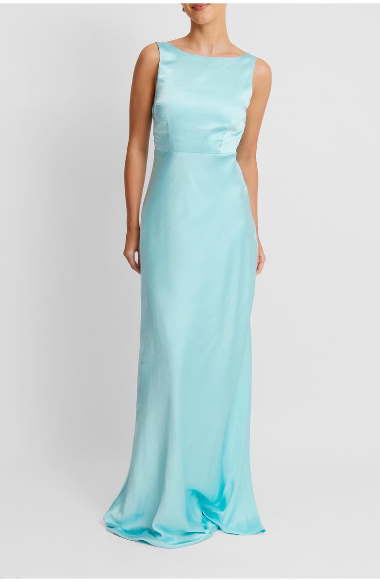 Six Stories Cowl Back Satin Bridesmaid Dress, Alternate, color, Turquoise