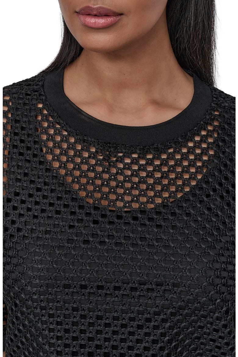 Open Stitch Short Sleeve Top, Alternate, color, BLACK