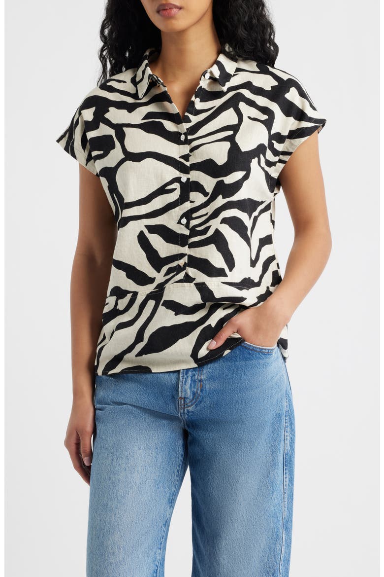 Animal Print Linen Blend Top, Main, color, BLACK MULTI