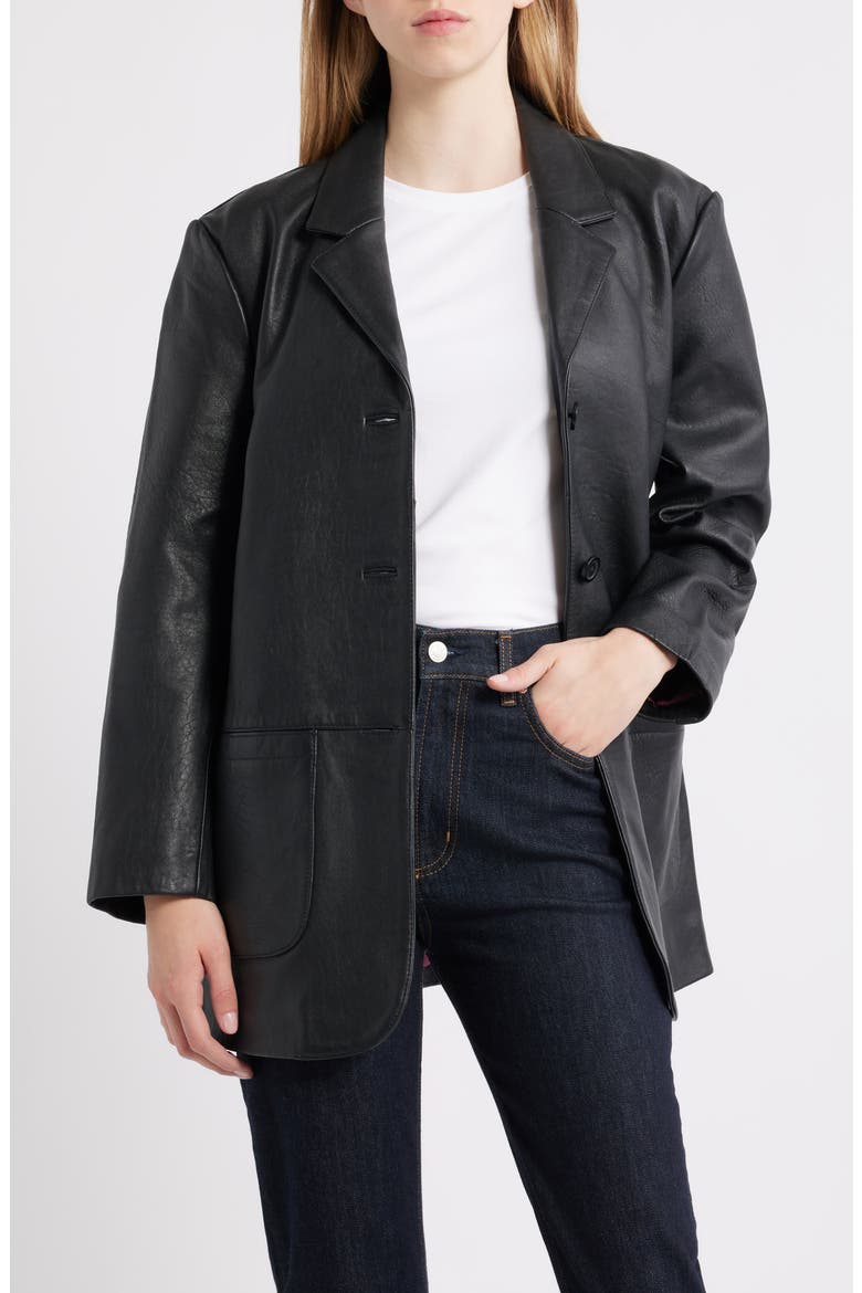 Oversize Leather Blazer, Main, color, BLACK