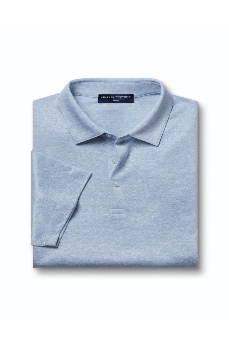 Short Sleeve Linen Polo, Alternate, color, Sky Blue