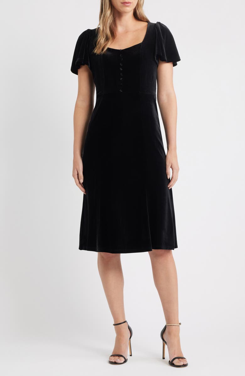 Anne Klein Flared Sleeve Velvet Dress, Main, color, Anne Black