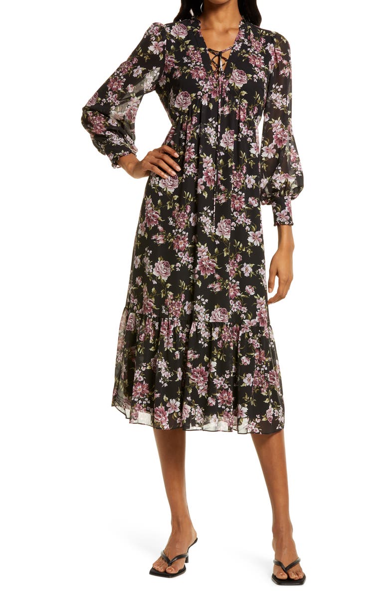 Ever New Floral Long Sleeve Midi Dress, Main, color, 