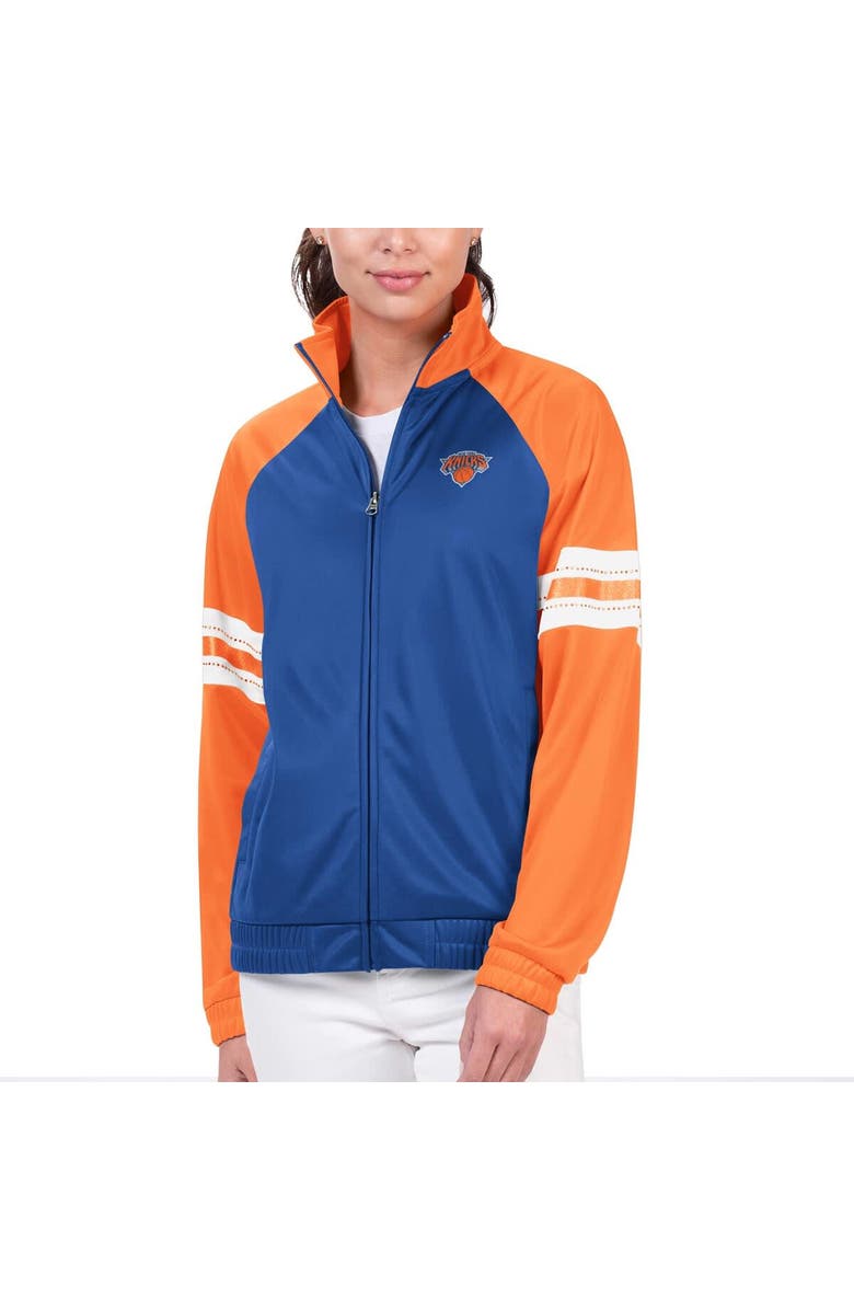 G-III 4HER BY CARL BANKS Women's G-III 4Her by Carl Banks Blue New York Knicks Main Player Raglan Rhinestone Full-Zip Track Jacket, Main, color, Blue