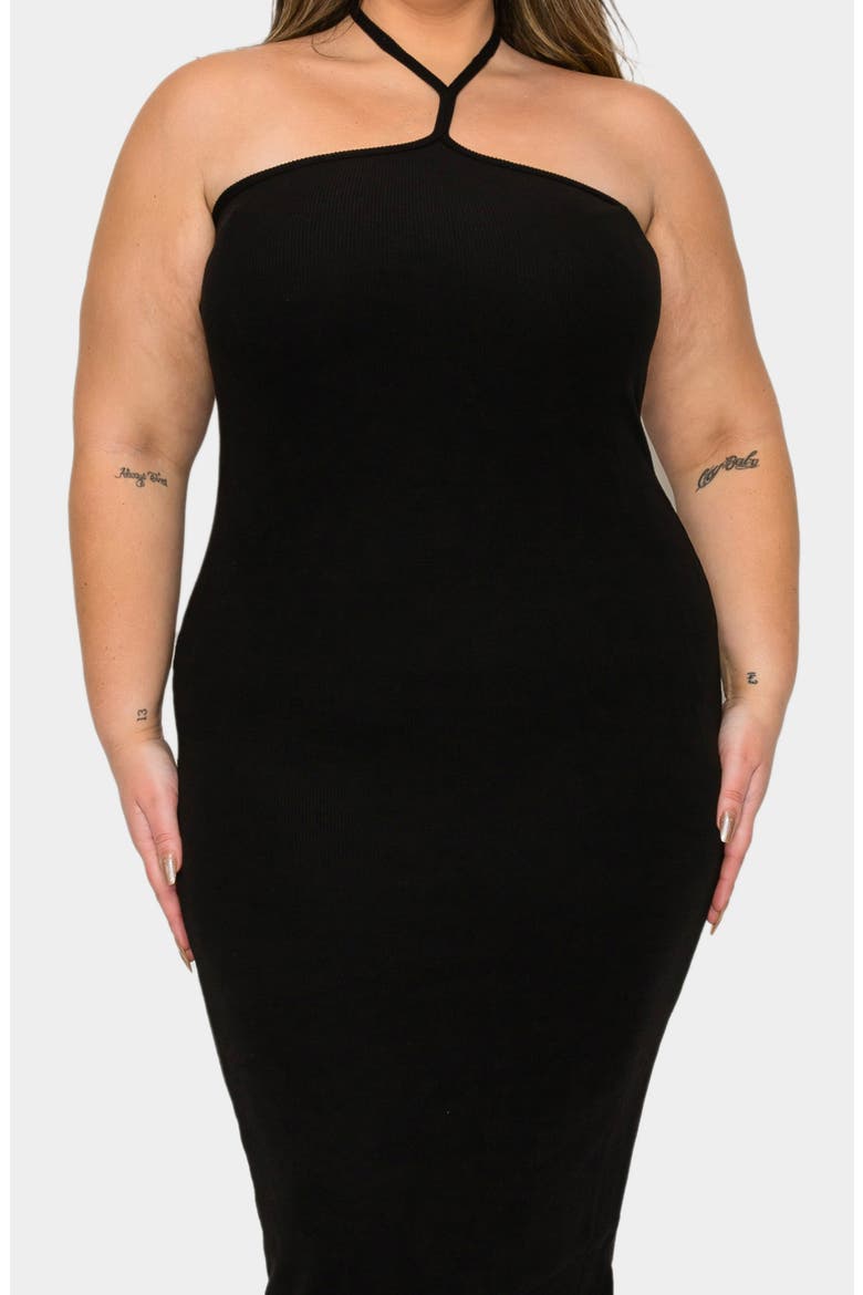 Sienna Halter Rib Midi Dress, Alternate, color, BLACK