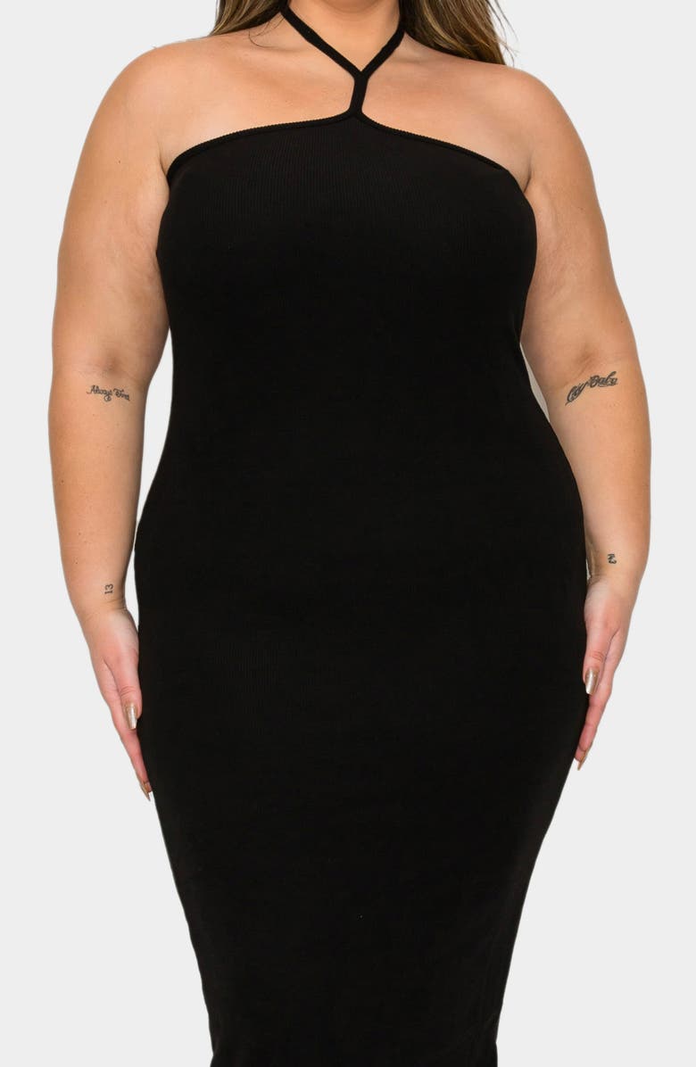 L I V D Sienna Halter Rib Midi Dress, Alternate, color, Black