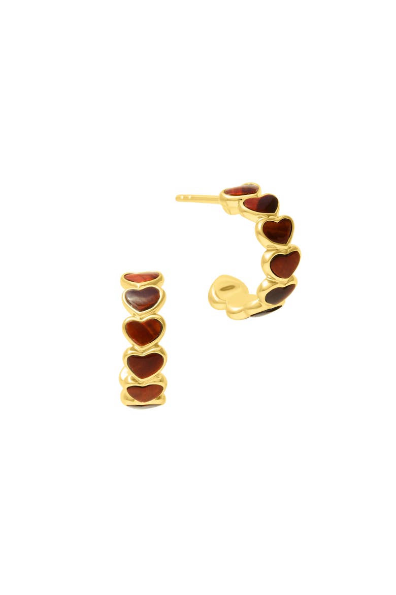 Sterling Gemstone Heart Earring with Gold Vermeil, Main, color, Red Tiger's Eye