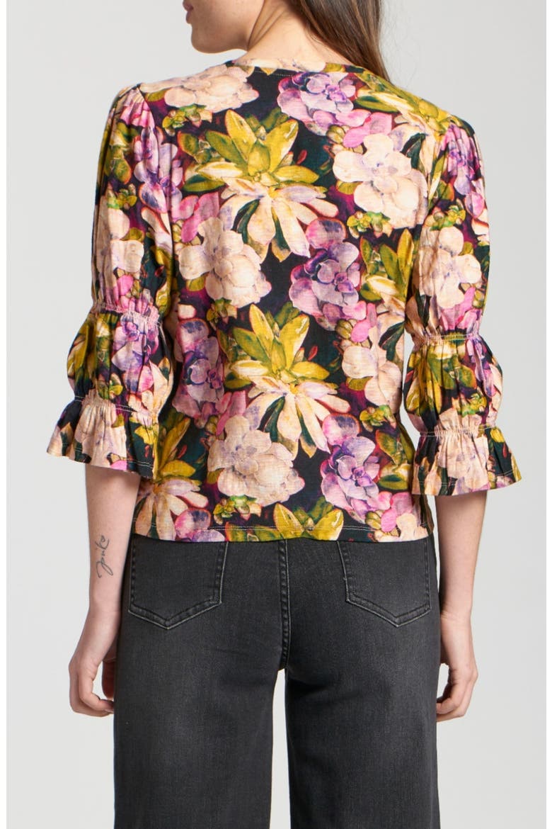 Floral Renaissance Sleeve V-Neck Tee, Alternate, color, BERRY MULTI