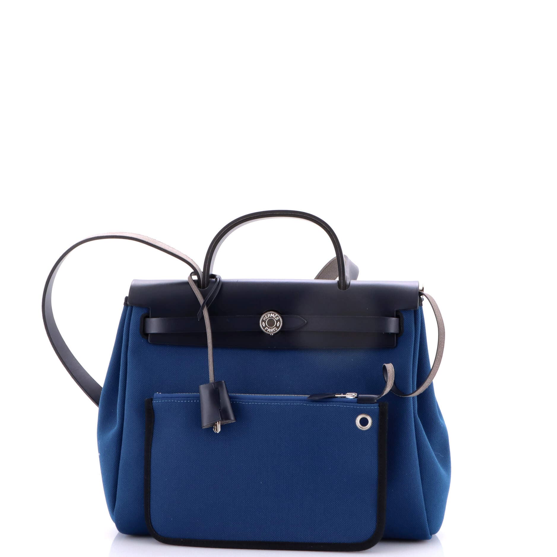 Pre-Owned Hermes Herbag Zip Leather and Toile 31, Alternate, color, Bleu Outremer