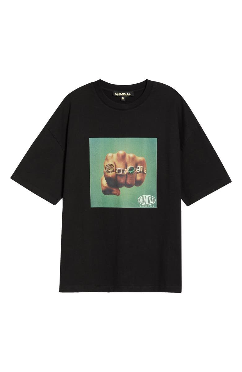 CRIMINAL DAMAGE Fist of Gold Crewneck T-Shirt, Main, color, Black