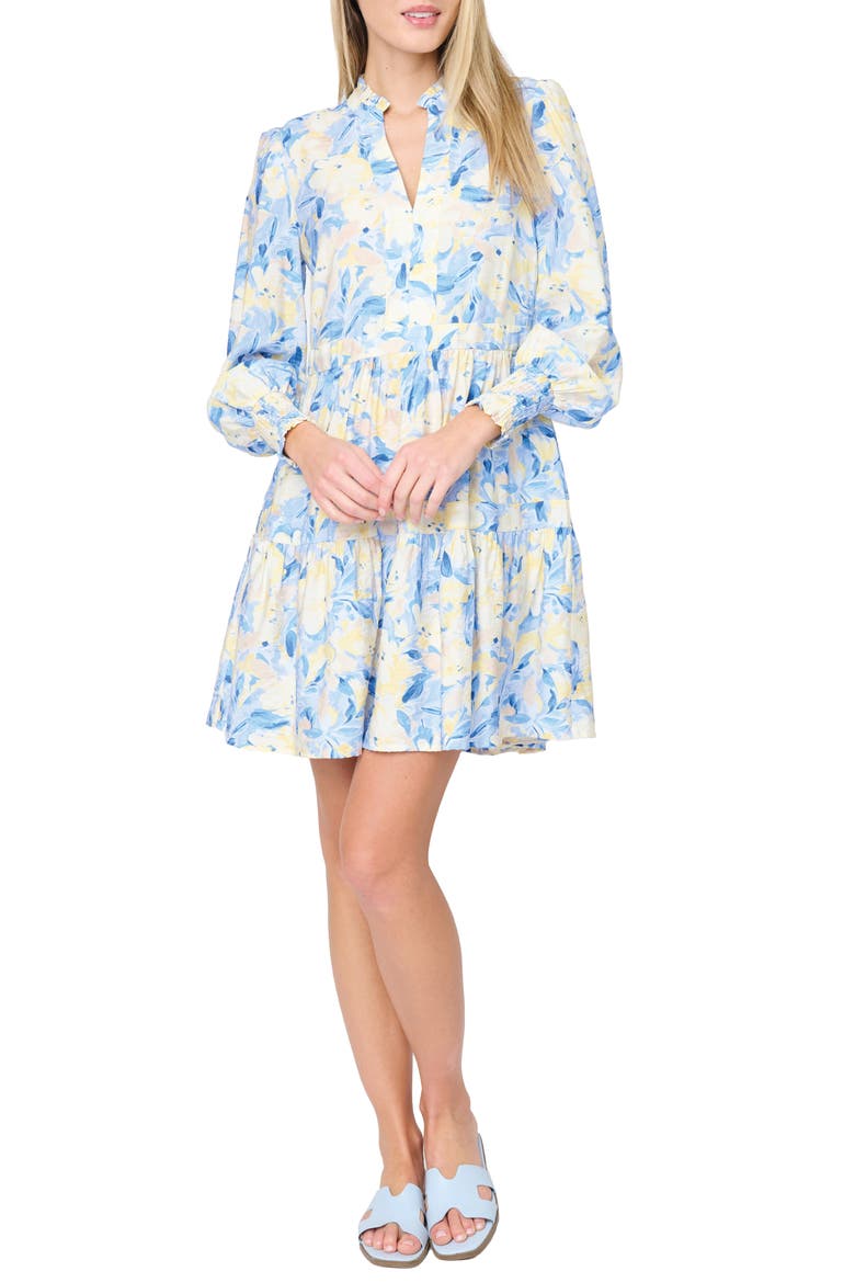 Decked Out Print Long Sleeve Dress, Main, color, YELLOW NAVY FLORAL