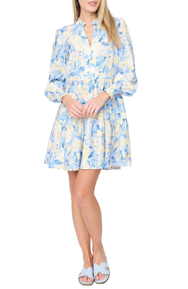 GIBSONLOOK Decked Out Print Long Sleeve Dress, Main, color, Yellow Navy Floral