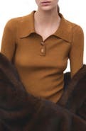 MANGO Rib Fluted Long Sleeve Polo Sweater