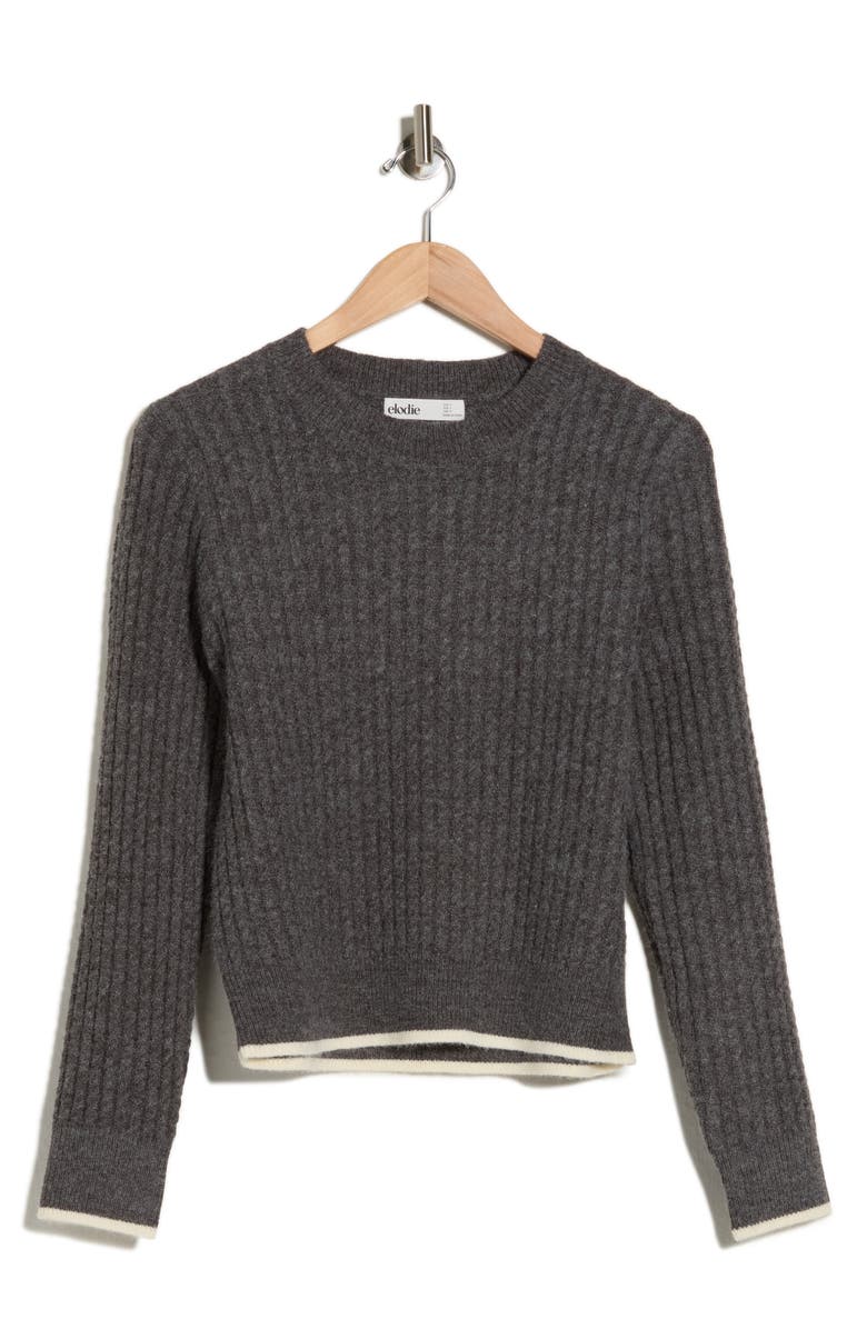 Elodie Mini Cable Knit Crop Sweater, Alternate, color, Charcoal