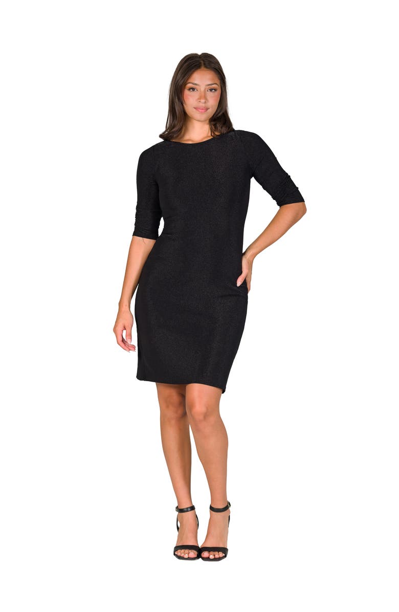 24seven Comfort Apparel Elbow Length Sleeve Shimmer Bodycon Mini Party Dress, Main, color, Black