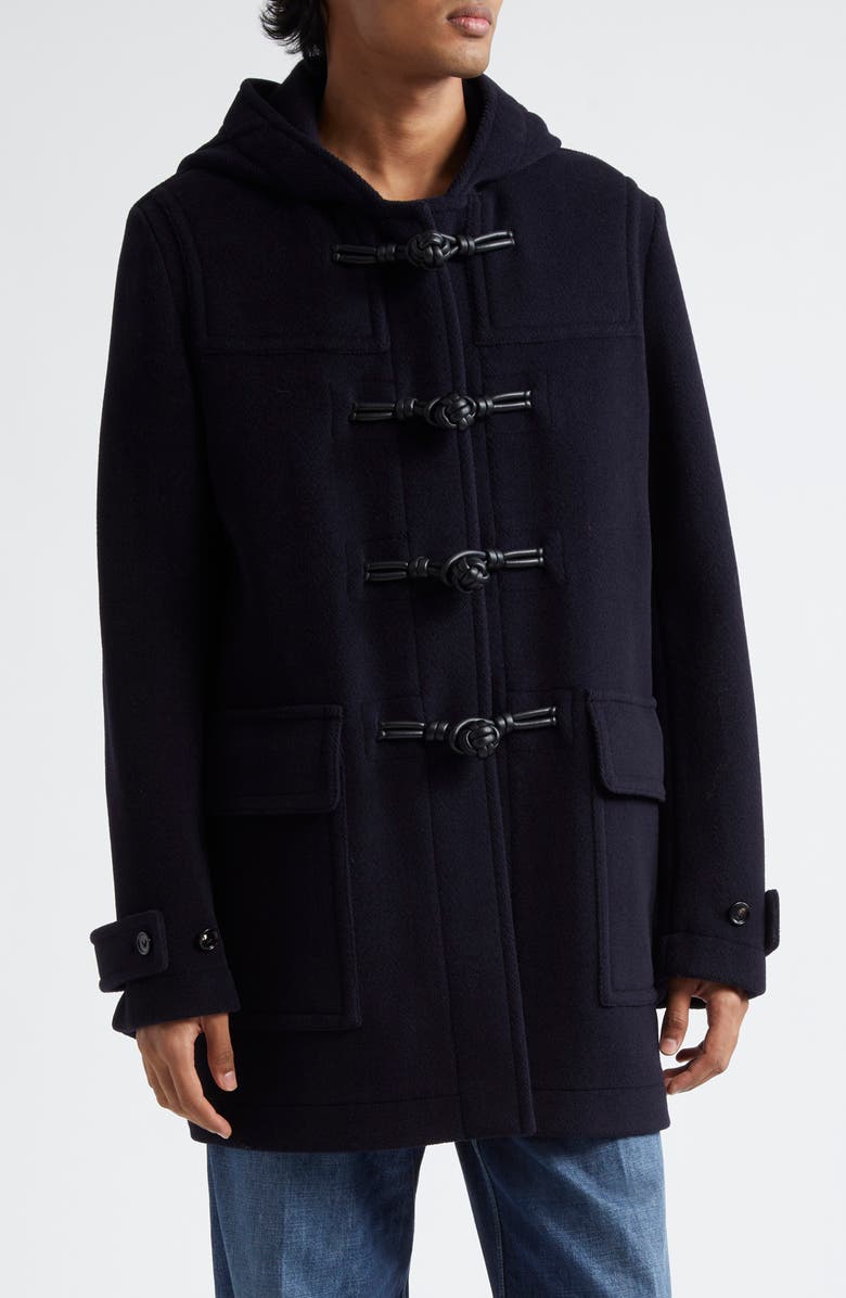 Bottega Veneta Hooded Wool Duffle Coat, Main, color, 4003 Navy
