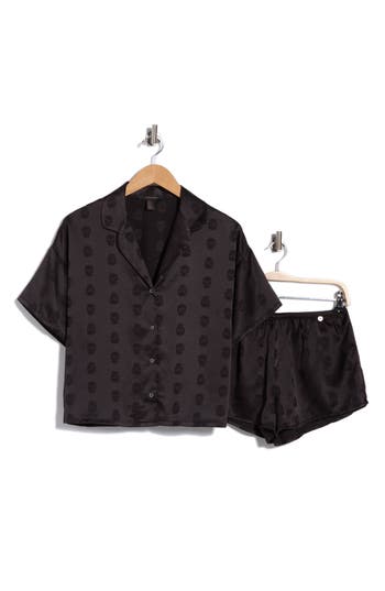 Midnight Bakery Ozzy Skull Jacquard Short Pajamas In Black
