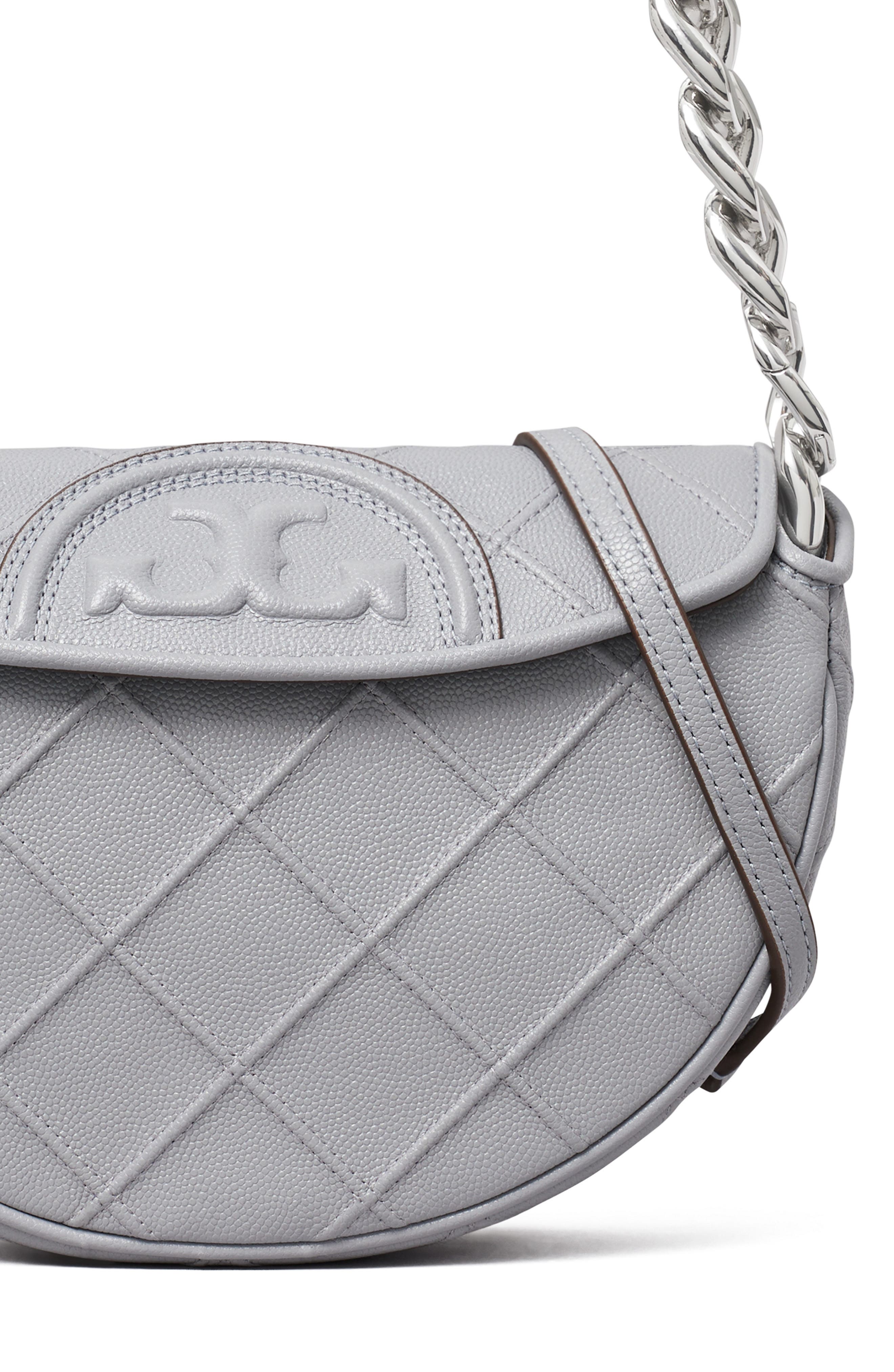 Tory Burch Mini Fleming Soft Caviar Leather Crescent Shoulder Bag, Alternate, color, 