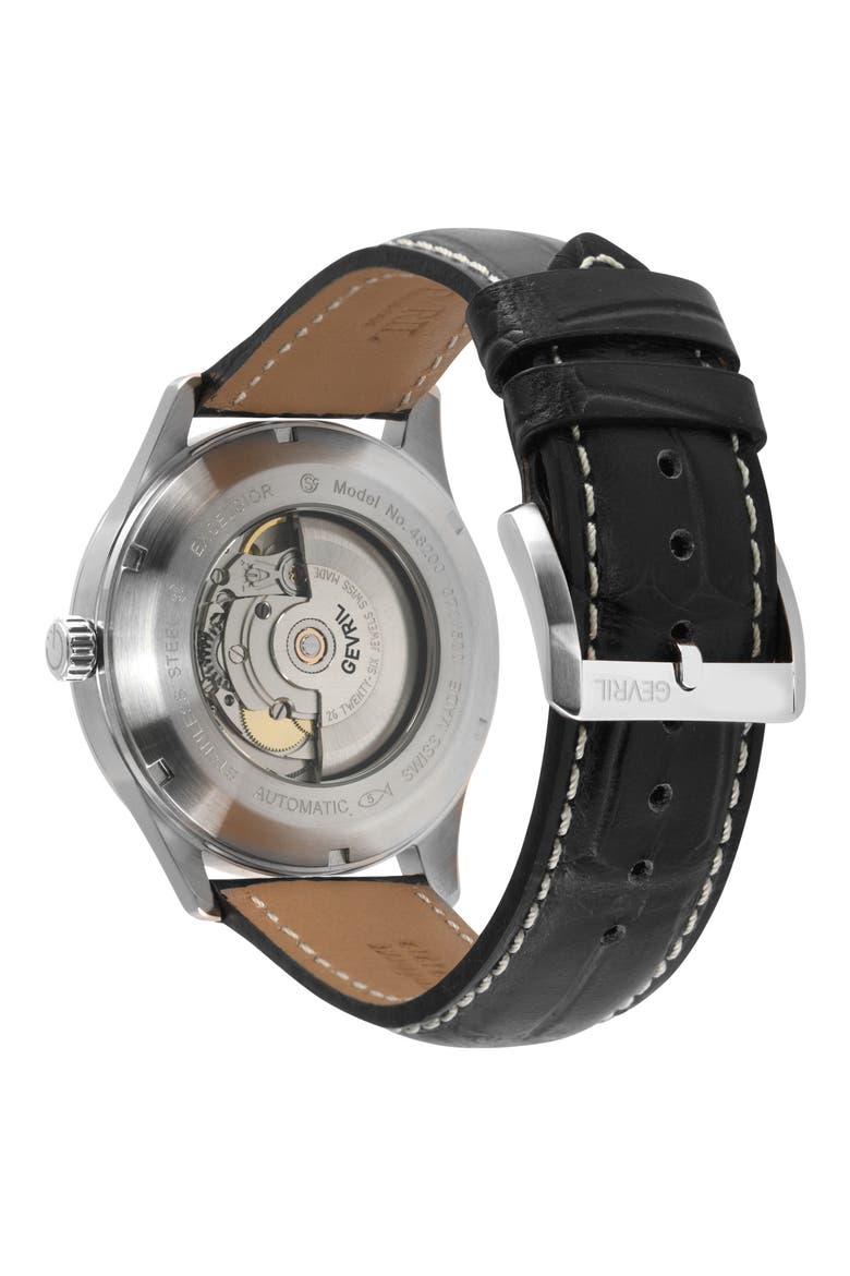 Excelsior Croc Embossed Leather Strap Watch, 42mm, Alternate, color, BLACK