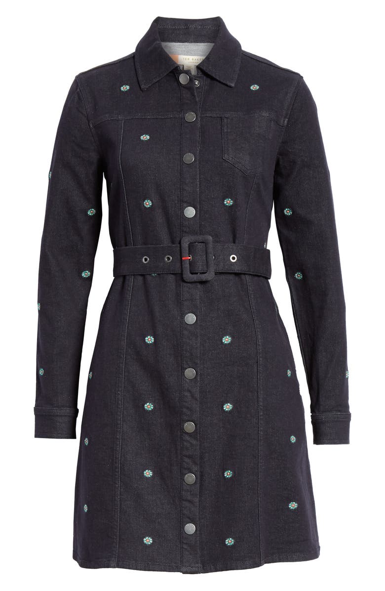 Ted Baker London Colour by Numbers Rosarie Embroidered Denim Shirtdress, Alternate, color, 
