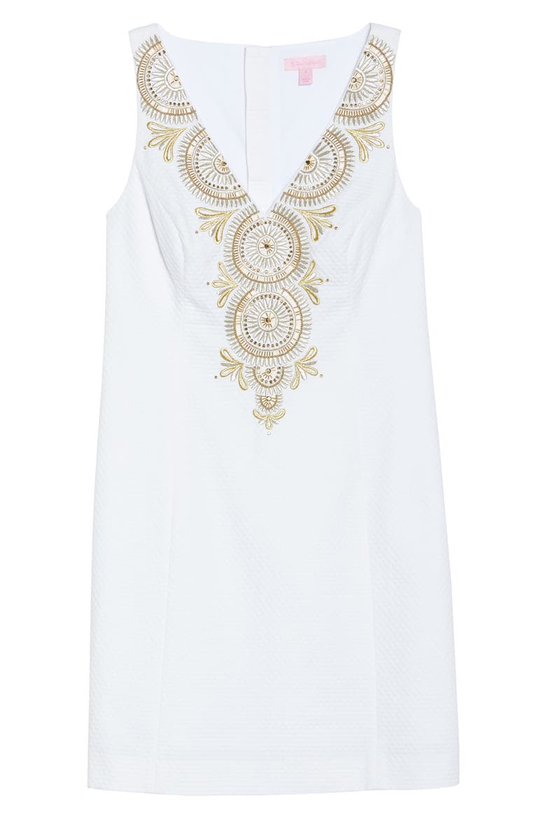 Gabby Metallic Sheath Dress, Alternate, color, RESORT WHITE