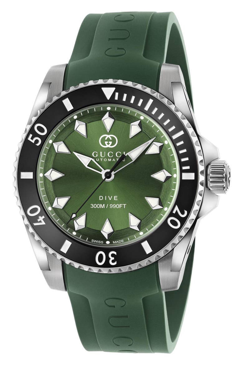 Dive Automatic Rubber Strap Watch, 40mm, Main, color, GREEN