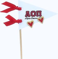 Color Shout Alpha Omicron Pi Heart Stud Enamel Earrings on Sorority Pennant Flag